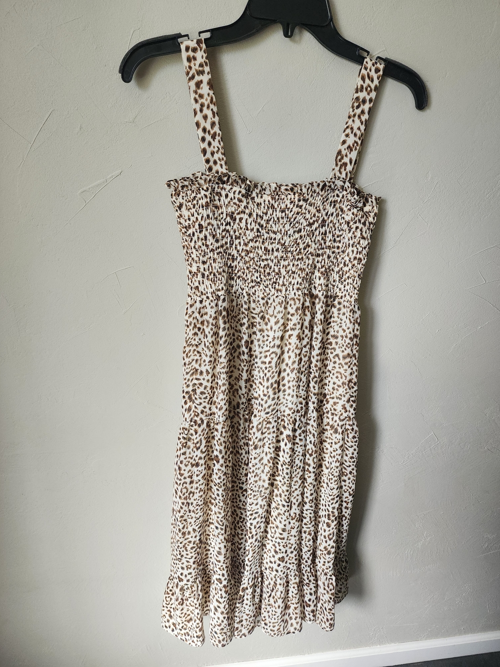 Sam Edelman Cream and Brown Leopard Print Smocked Dress - Picture 5 of 5